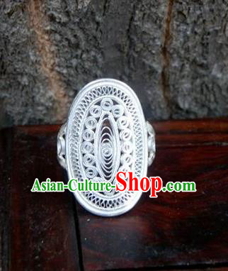 Traditional Handmade Chinese Miao Nationality Ancient Classical Rings Accessories Hmong Sliver Finger Ring for Women