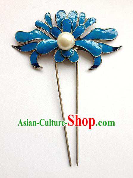 Traditional Handmade Chinese Ancient Classical Hair Accessories Barrettes Blueing Hairpin, Step Shake Hair Sticks Hair Jewellery for Women