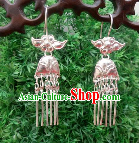 Traditional Handmade Chinese Ancient Classical Jewellery Accessories Pure Sliver Tassel Earrings, Ming Dynasty Wedding Eardrop for Women