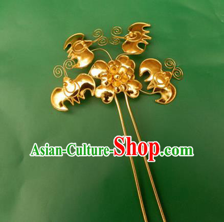 Traditional Handmade Chinese Ancient Classical Hair Accessories Barrettes Butterfly Golden Hairpin Step Shake Hair Sticks for Women