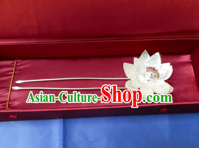 Traditional Handmade Chinese Ancient Classical Hair Accessories Barrettes Manchu Imperial Princess Pure Sliver Lotus Flower Hairpins Bride Step Shake Hair Ornament for Women