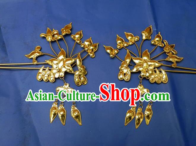 Traditional Handmade Chinese Ancient Classical Hair Accessories Barrettes Golden Hairpins, Step Shake Hair Sticks Hair Jewellery for Women
