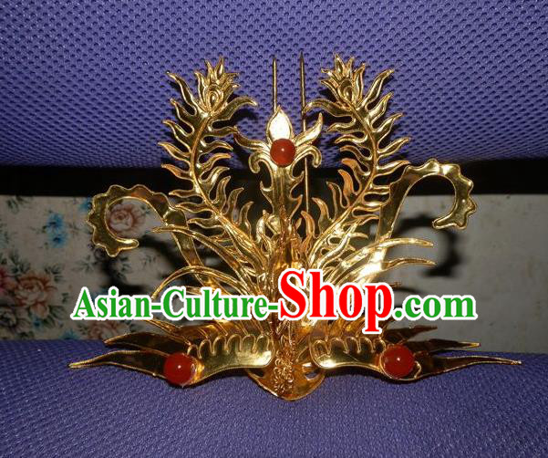 Traditional Handmade Chinese Ancient Classical Hair Accessories Barrettes Phoenix Crown Golden Hairpins, Step Shake Hair Sticks Hair Jewellery for Women