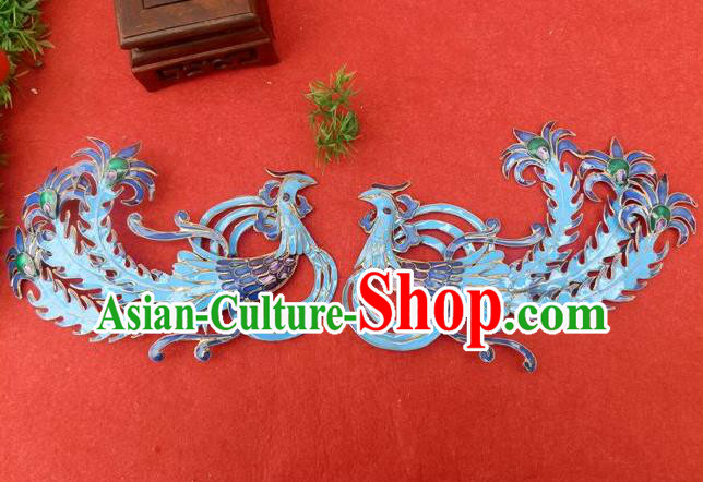 Traditional Handmade Chinese Ancient Classical Hair Jewelry Accessories, China Hanfu Blueing Phoenix Hair Ornament Hairpins Ming Dynasty Imperial Princess Barrettes Hair Stick for Women