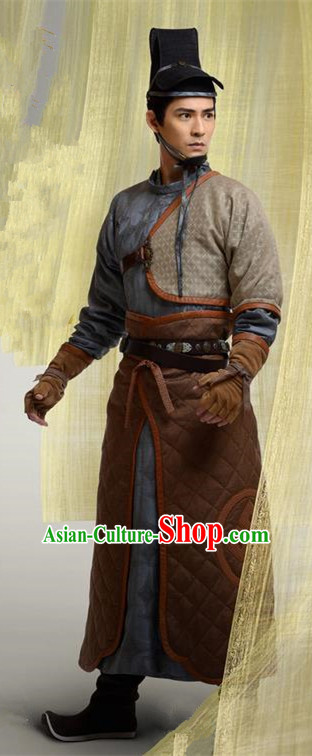Chinese Ancient Tang Dynasty Swordsman Costume and Headpiece Complete Set, Traditional Chinese Ancient Imperial General Robes for Men