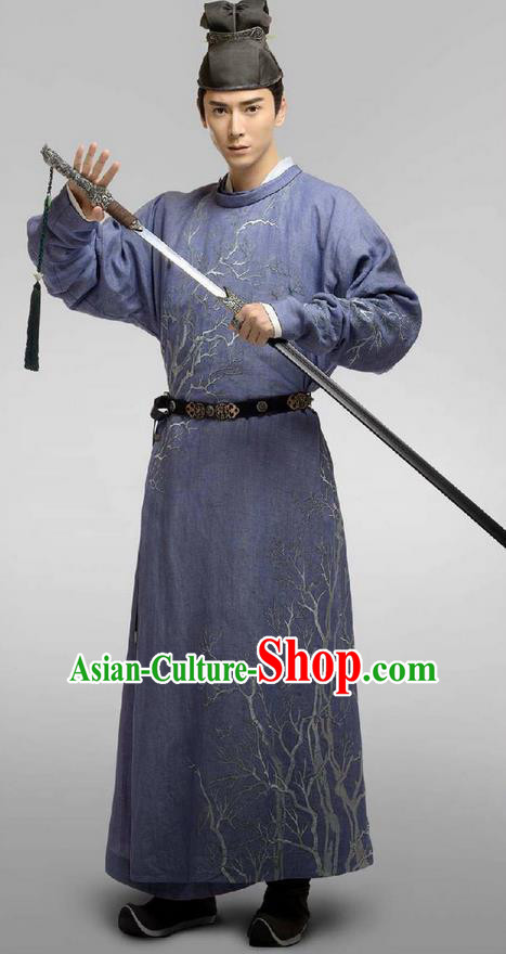 Chinese Ancient Tang Dynasty Prince Costume and Headpiece Complete Set, Traditional Chinese Ancient Nobility Childe Swordsman Embroidered Clothing for Men