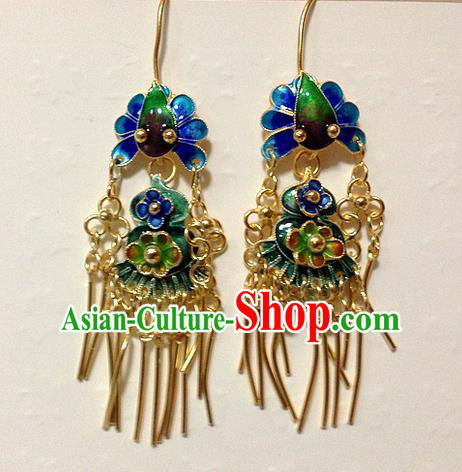 Traditional Handmade Chinese Ancient Classical Jewellery Accessories Earrings, Ming Dynasty Wedding Pure Sliver Blueing Eardrop for Women