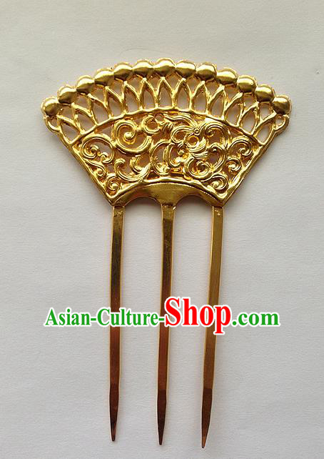 Traditional Handmade Chinese Ancient Classical Hair Accessories Barrettes Golden Hairpins, Pure Sliver Step Shake Sector Hair Combs for Women