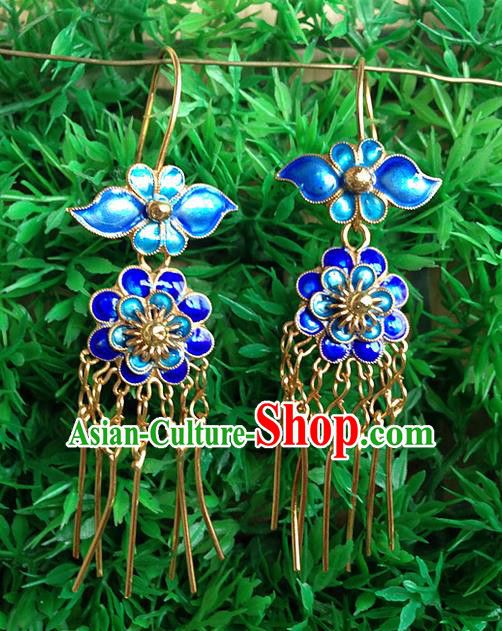 Traditional Handmade Chinese Ancient Classical Jewellery Accessories Blueing Earrings, Ming Dynasty Wedding Gilding Eardrop for Women