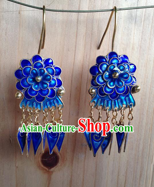 Traditional Handmade Chinese Ancient Classical Jewellery Accessories Blueing Earrings, Ming Dynasty Wedding Gilding Tassel Eardrop for Women