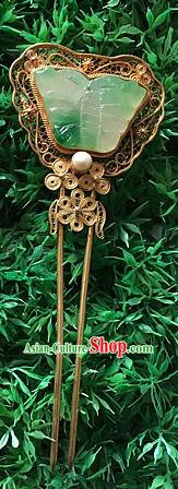 Traditional Handmade Chinese Ancient Classical Hair Jewellery Accessories Barrettes Gilding Hairpins, Jade Step Shake Hair Sticks, Hair Fascinators for Women