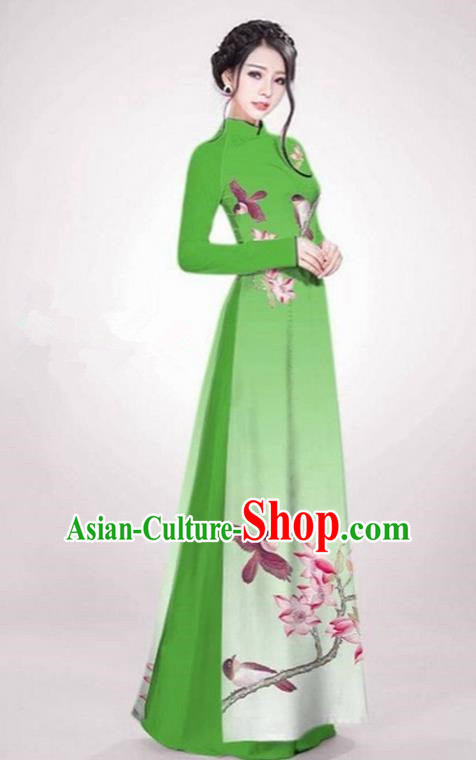 Top Grade Asian Vietnamese Traditional Dress, Vietnam Ao Dai Dress Green Cheongsam Clothing for Women