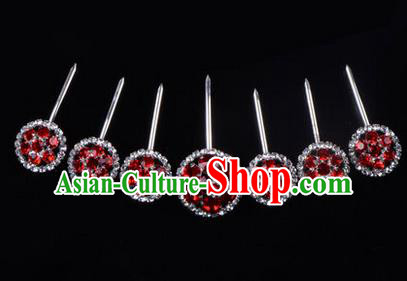 Chinese Ancient Peking Opera Hair Accessories Young Lady Headwear, Traditional Chinese Beijing Opera Head Ornaments Hua Tan Red Crystal Hairpins Complete Set