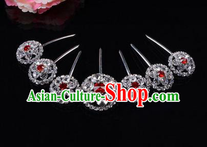 Chinese Ancient Peking Opera Hair Accessories Young Lady Headwear, Traditional Chinese Beijing Opera Head Ornaments Hua Tan Red Crystal Hairpins Complete Set