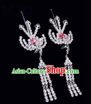 Chinese Ancient Peking Opera Hair Accessories Young Lady Headwear, Traditional Chinese Beijing Opera Head Ornaments Hua Tan Pink Crystal Phoenix Hairpins