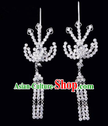 Chinese Ancient Peking Opera Hair Accessories Young Lady Headwear, Traditional Chinese Beijing Opera Head Ornaments Hua Tan White Crystal Phoenix Hairpins