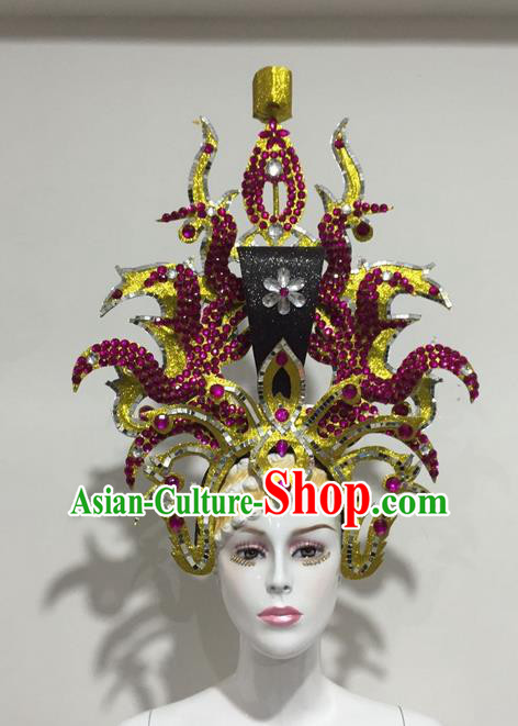 Top Grade Professional Stage Show Halloween Headpiece Exaggerate Hat, Brazilian Rio Carnival Samba Opening Dance Headwear for Women