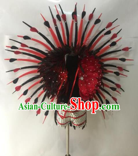 Top Grade Professional Stage Show Crystal Halloween Costumes Headpiece Hat, Brazilian Rio Carnival Samba Opening Dance Feather Clothing for Kids