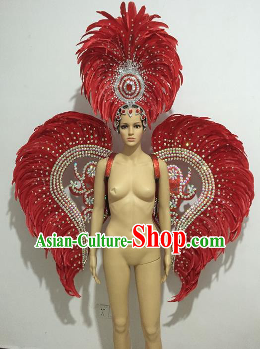 Top Grade Professional Stage Show Halloween Props Decorations Wings and Headpiece, Brazilian Rio Carnival Parade Samba Opening Dance Feather Backplane for Women