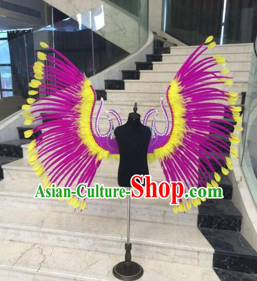 Top Grade Professional Stage Show Halloween Props Rosy Feather Wings, Brazilian Rio Carnival Parade Samba Dance Modern Fancywork Backplane for Kids