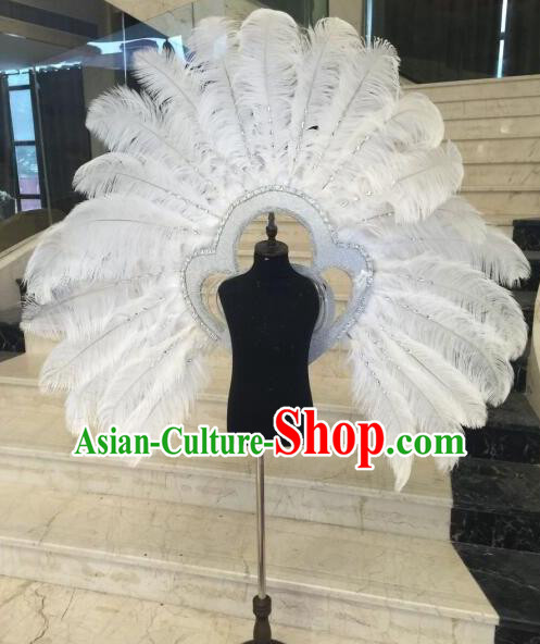 Top Grade Professional Stage Show Halloween Props White Feather Wings, Brazilian Rio Carnival Parade Samba Dance Modern Fancywork Backplane for Kids