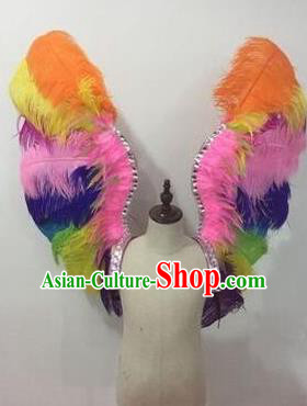 Top Grade Professional Stage Show Halloween Props Colorful Feather Wings, Brazilian Rio Carnival Parade Samba Dance Modern Fancywork Backplane for Kids
