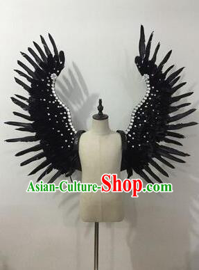 Top Grade Professional Stage Show Halloween Props Black Feather Wings, Brazilian Rio Carnival Parade Samba Dance Modern Fancywork Backplane for Kids