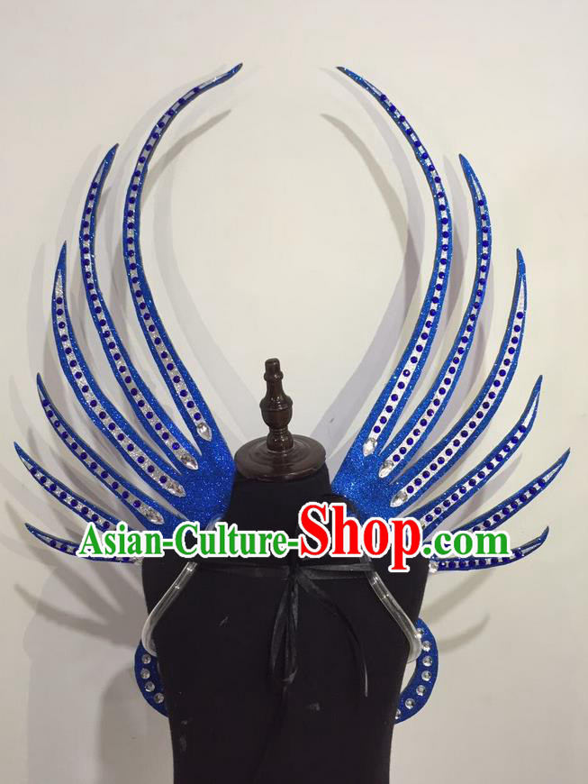 Top Grade Professional Stage Show Halloween Props Blue Wings, Brazilian Rio Carnival Parade Samba Dance Modern Fancywork Backplane for Kids