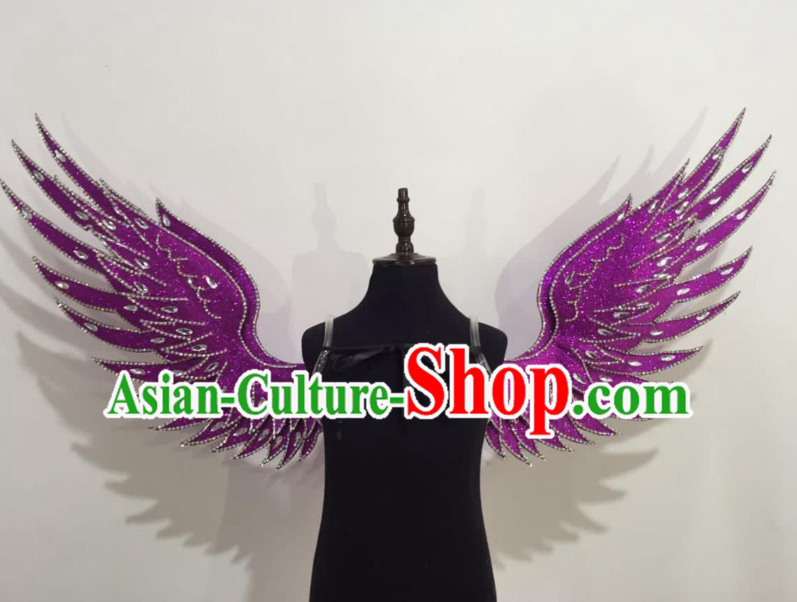 Top Grade Professional Stage Show Halloween Props Purple Wings, Brazilian Rio Carnival Parade Samba Dance Modern Fancywork Backplane for Kids