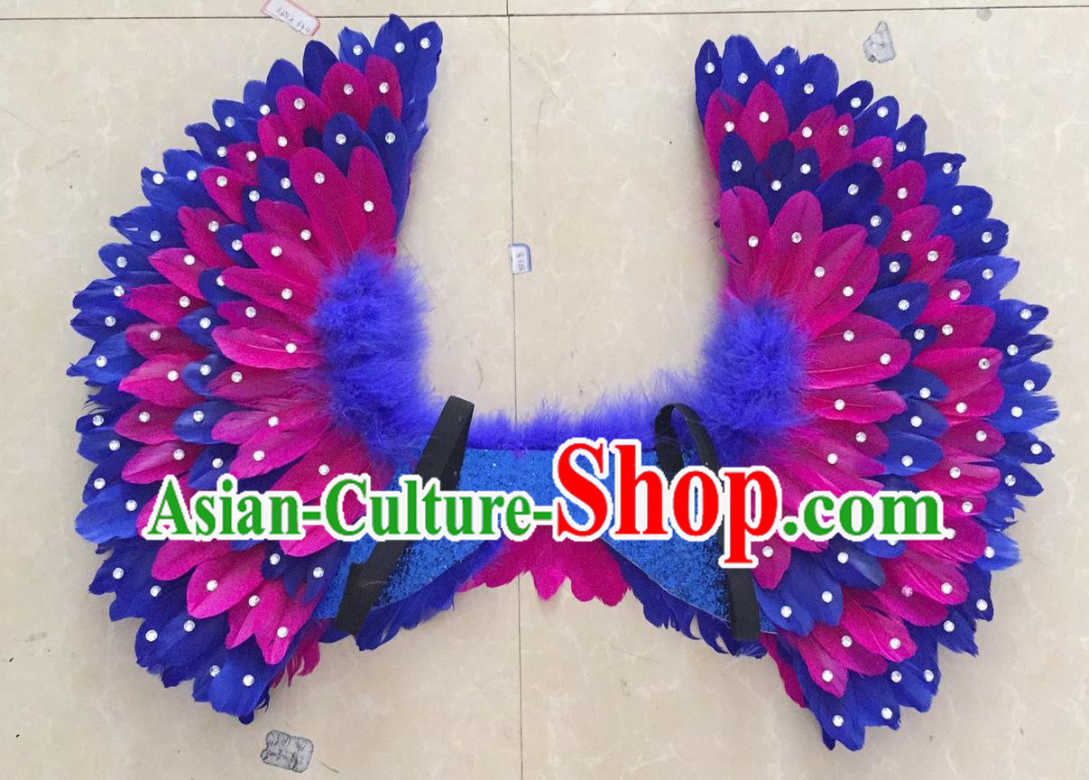 Top Grade Professional Stage Show Halloween Props Purple Feather Wings, Brazilian Rio Carnival Parade Samba Dance Modern Fancywork Backplane for Kids