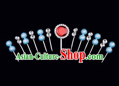 Chinese Ancient Peking Opera Hair Accessories Young Lady Headwear Complete Set, Traditional Chinese Beijing Opera Head Ornaments Hua Tan Red Crystal Hairpins