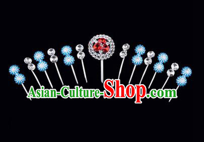 Chinese Ancient Peking Opera Hair Accessories Young Lady Headwear Complete Set, Traditional Chinese Beijing Opera Head Ornaments Hua Tan Crystal Red Hairpins