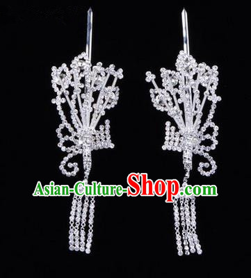 Chinese Ancient Peking Opera Hair Accessories Young Lady Diva White Phoenix Headwear, Traditional Chinese Beijing Opera Head Ornaments Hua Tan Crystal Hairpins