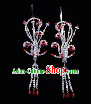 Chinese Ancient Peking Opera Hair Accessories Young Lady Diva Red Phoenix Headwear, Traditional Chinese Beijing Opera Head Ornaments Hua Tan Colorful Crystal Hairpins