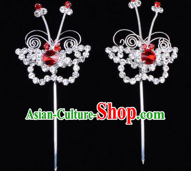 Chinese Ancient Peking Opera Hair Accessories Young Lady Diva Butterfly Red Headwear, Traditional Chinese Beijing Opera Head Ornaments Hua Tan Crystal Hairpins