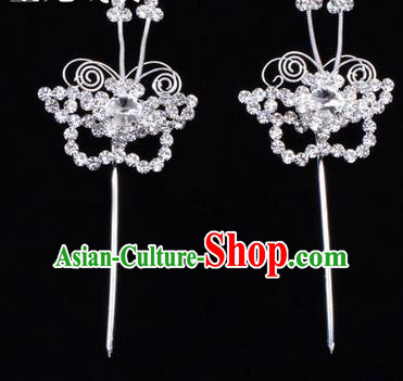 Chinese Ancient Peking Opera Hair Accessories Young Lady Diva Butterfly White Headwear, Traditional Chinese Beijing Opera Head Ornaments Hua Tan Crystal Hairpins