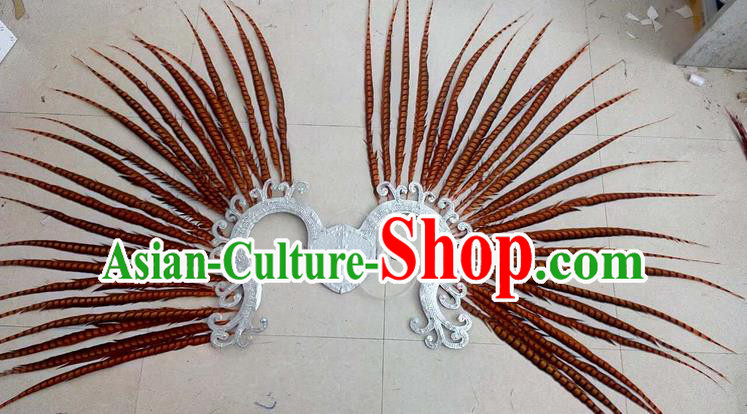 Top Grade Professional Stage Show Halloween Props Decorations, Brazilian Rio Carnival Parade Samba Dance Orange Feather Catwalks Backplane for Women