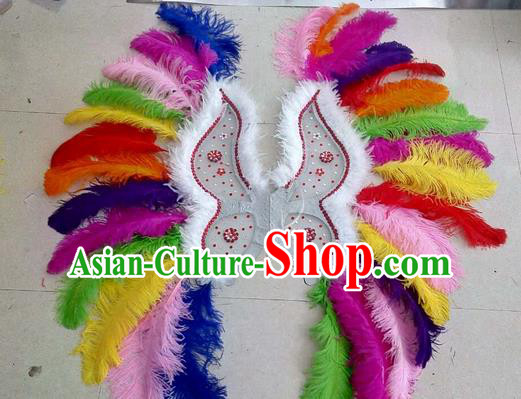 Top Grade Professional Stage Show Halloween Props Decorations Wings, Brazilian Rio Carnival Parade Samba Dance Colorful Feather Catwalks Backplane for Women