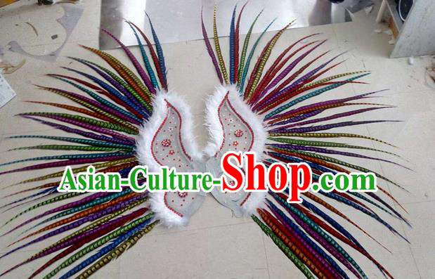 Top Grade Professional Stage Show Halloween Props Decorations Wings, Brazilian Rio Carnival Parade Samba Dance Colorful Long Feather Catwalks Backplane for Women