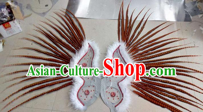 Top Grade Professional Stage Show Halloween Props Decorations Wings, Brazilian Rio Carnival Parade Samba Dance Red Long Feather Catwalks Backplane for Women