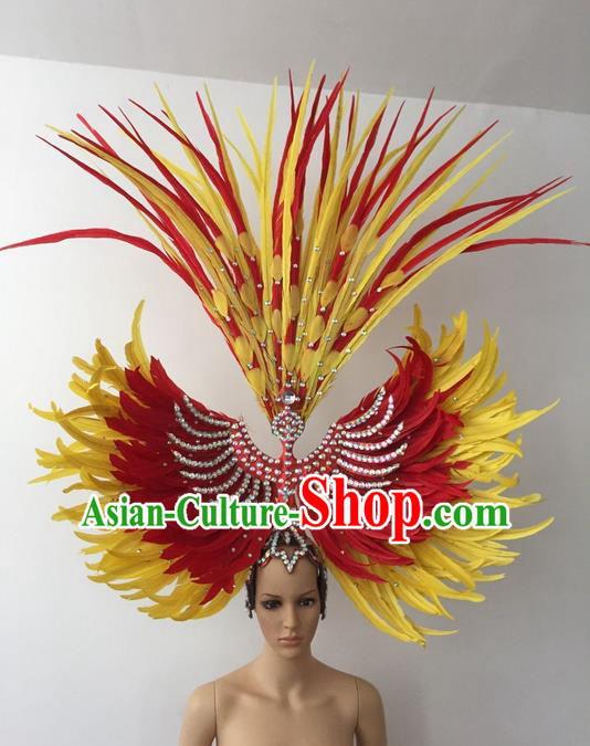 Top Grade Professional Stage Show Halloween Parade Hair Accessories, Brazilian Rio Carnival Parade Samba Dance Catwalks Feather Headpiece for Women