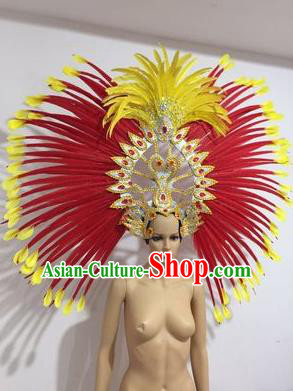 Top Grade Professional Stage Show Halloween Parade Big Hair Accessories, Brazilian Rio Carnival Parade Samba Dance Catwalks Feather Headpiece for Women