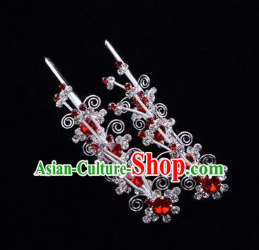 Chinese Ancient Peking Opera Hair Accessories Young Lady Diva Butterfly Head Ornaments, Traditional Chinese Beijing Opera Hua Tan Red Crystal Hairpins