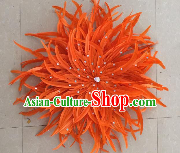 Top Grade Professional Stage Show Halloween Parade Orange Feather Hair Accessories, Brazilian Rio Carnival Parade Samba Dance Catwalks Headpiece for Women