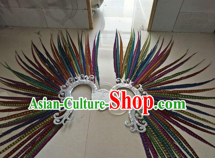 Top Grade Professional Stage Show Halloween Props Decorations, Brazilian Rio Carnival Parade Samba Dance Colorful Feather Catwalks Backplane for Women