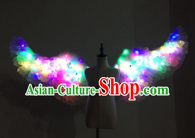 Top Grade Professional Stage Show Halloween Parade Props Decorations Led Light Wings, Brazilian Rio Carnival Parade Samba Dance White Feather Backplane for Kids