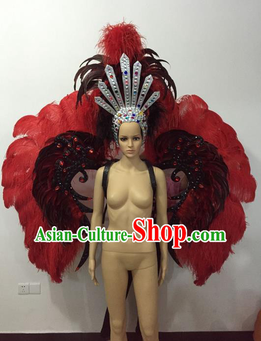 Top Grade Professional Stage Show Halloween Parade Props Decorations Wings and Headpiece, Brazilian Rio Carnival Parade Samba Dance Feather Backplane for Women