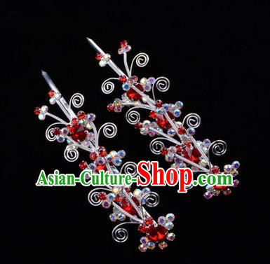 Chinese Ancient Peking Opera Hair Accessories Young Lady Diva Butterfly Head Ornaments, Traditional Chinese Beijing Opera Hua Tan Colorful Crystal Red Hairpins