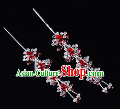 Chinese Ancient Peking Opera Hair Accessories Young Lady Diva Head Ornaments, Traditional Chinese Beijing Opera Hua Tan Red Crystal Hairpins