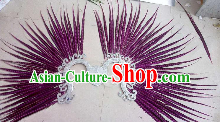 Top Grade Professional Stage Show Halloween Props Decorations, Brazilian Rio Carnival Parade Samba Dance Amaranth Feather Catwalks Backplane for Women